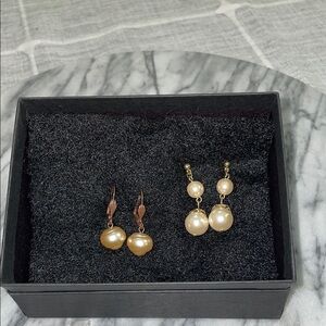 Gold and Antique Bronze Pearl Drop Earrings Set